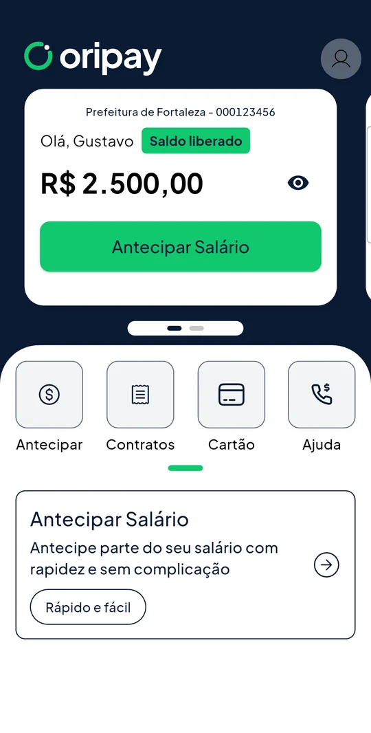 App Oripay com o saldo liberado para antecipação